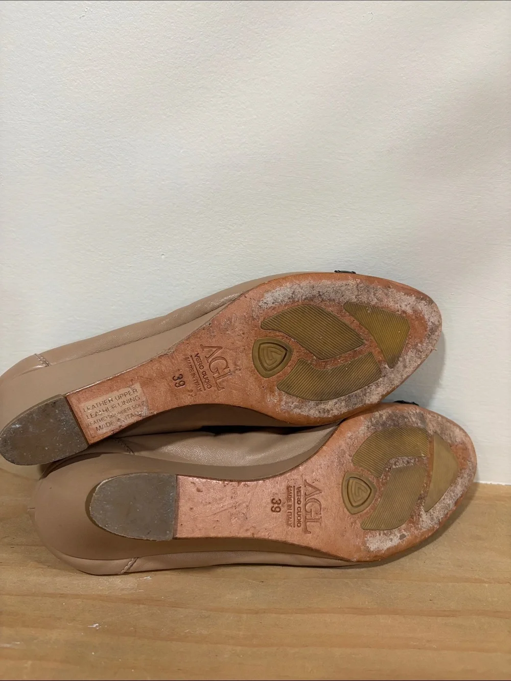 AGL Attilio Giusti Leombruni Beige Leather Wedges Shoes, Size 39
